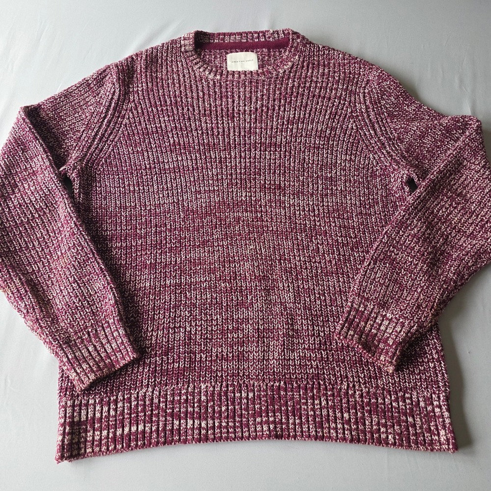 American Eagle‎ Mens Sweater Size L Knit Burgundy Cream Blend Long Sleeve HEAVY